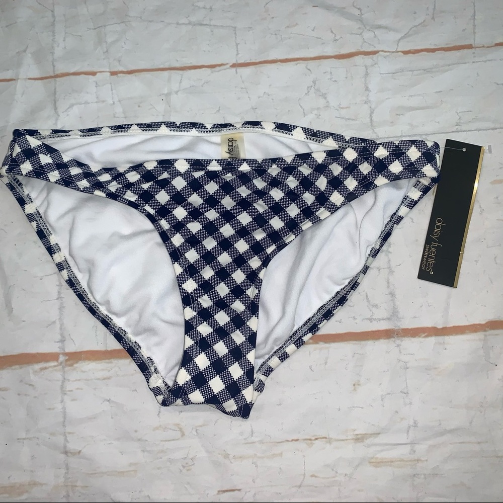 Daisy Fuentes Women’s  Bikini Bottoms Gingham Pattern Blue White  Sz 6 NWT